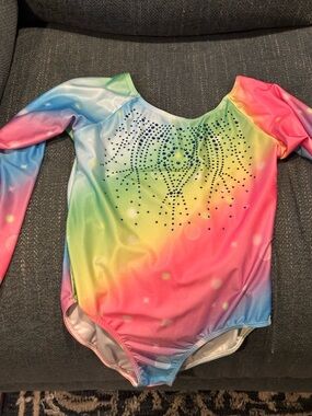 Rainbow Ombre Leotard with Rhinestone Accent